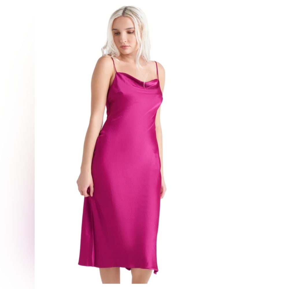 NWT DEX Fuschia  Berry Satin Slip Dress-Med Georgous